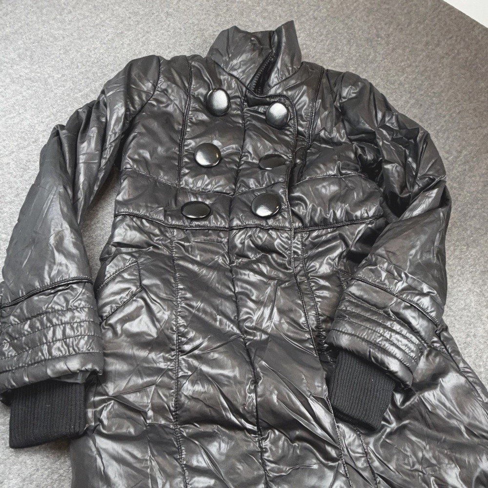 dELiA*s Womens Medium Metallic Puffer Coat Y2K Shiny Double Breasted Jacket